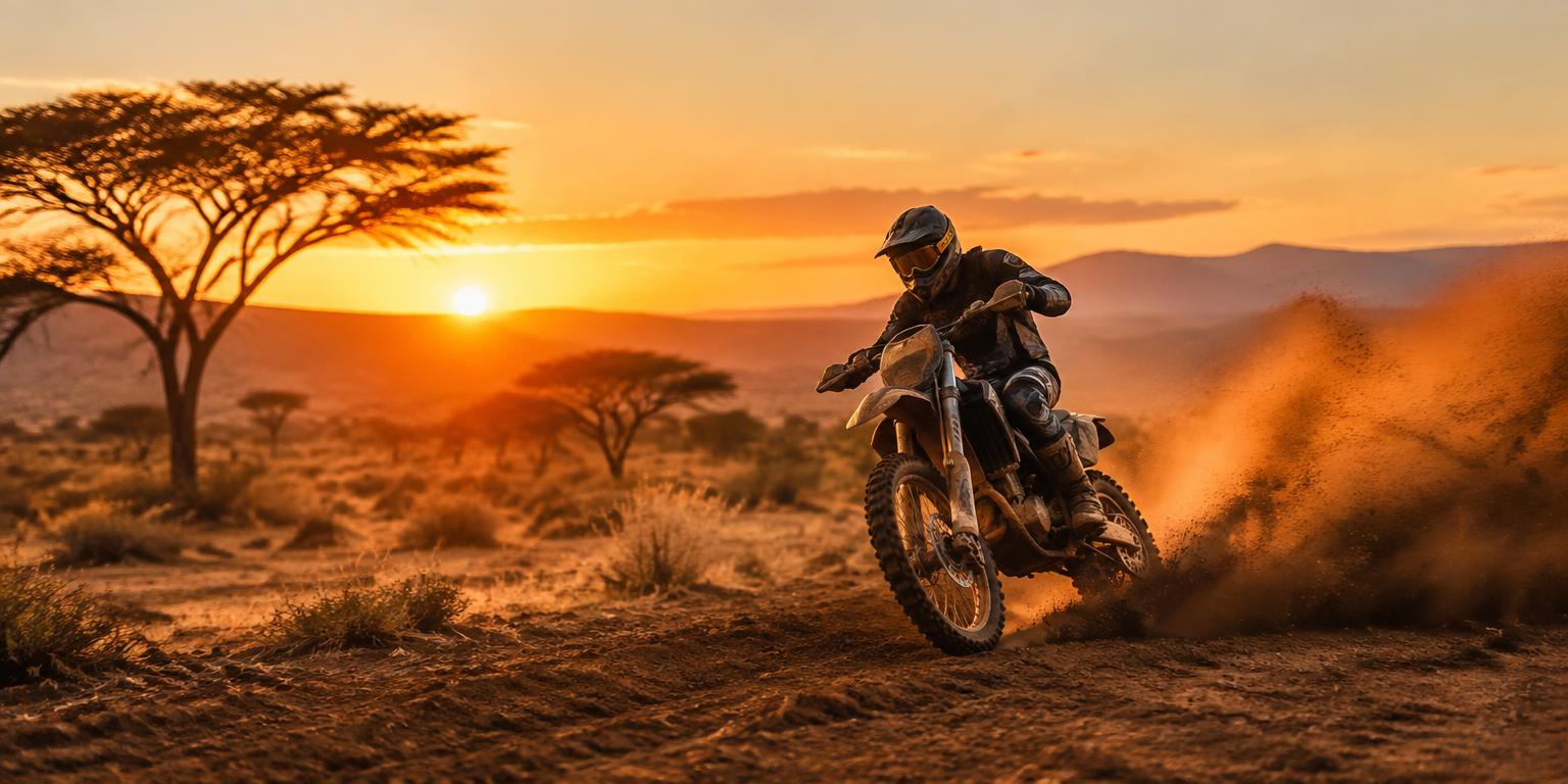 Pilote de motocross au coucher du soleil